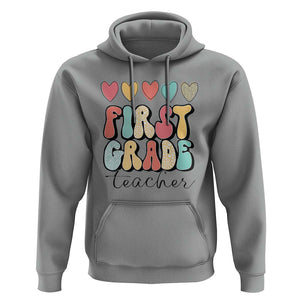 First Grade Teacher Leopard Heart Retro Groovy Hoodie TS09 Sport Gray Print Your Wear