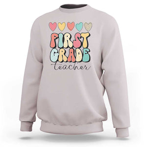 First Grade Teacher Leopard Heart Retro Groovy Sweatshirt TS09 Ice Gray Print Your Wear