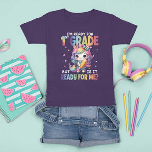 Funny Back To School Unicorn T Shirt For Kid I'm Ready For 1st Grade But Is It Ready For Me TS09 Purple Print Your Wear
