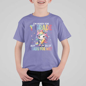 Funny Back To School Unicorn T Shirt For Kid I'm Ready For 1st Grade But Is It Ready For Me TS09 Violet Print Your Wear