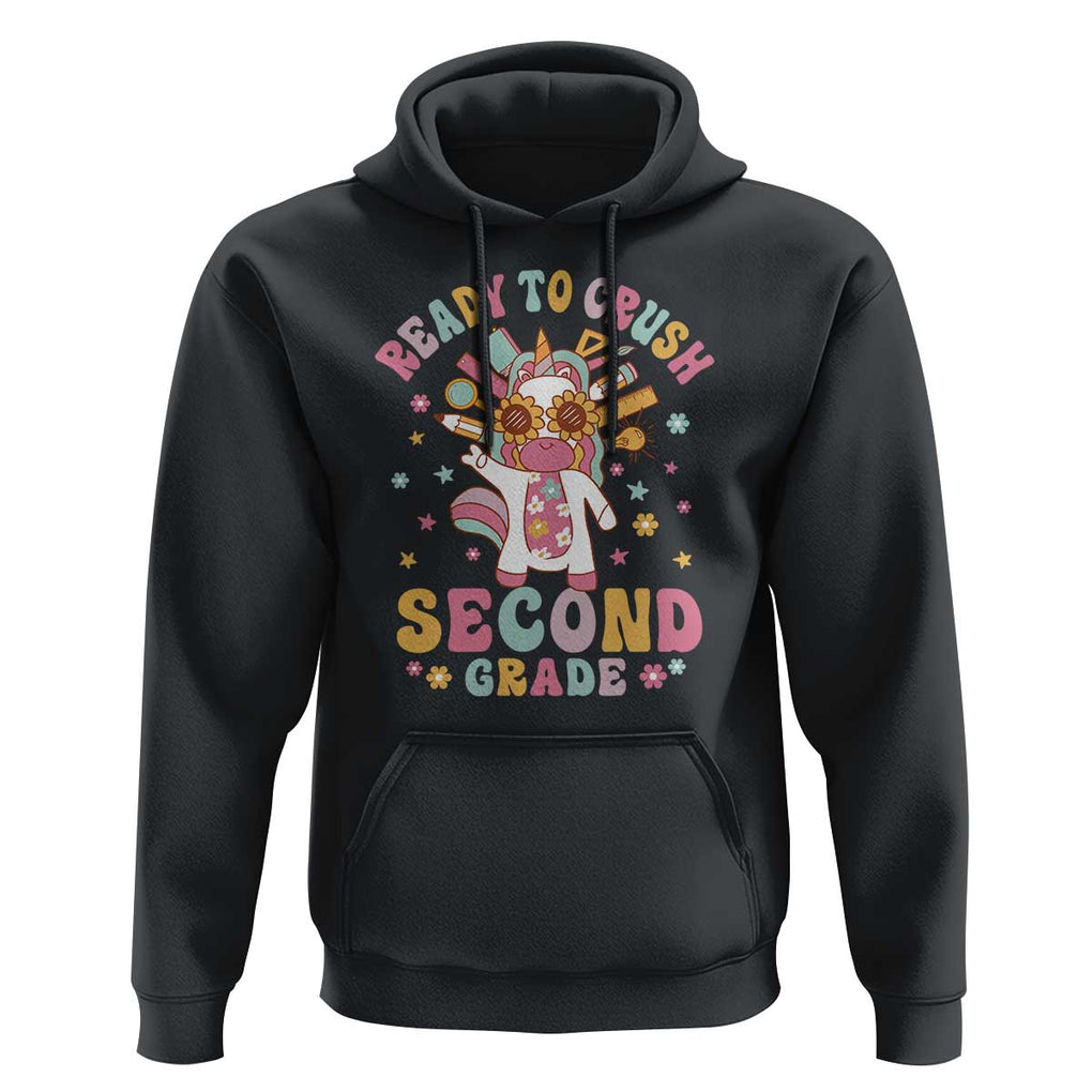 Funny Back To School Unicorn Hoodie Ready To Crush Second Grade Retro Groovy TS09 Black Print Your Wear