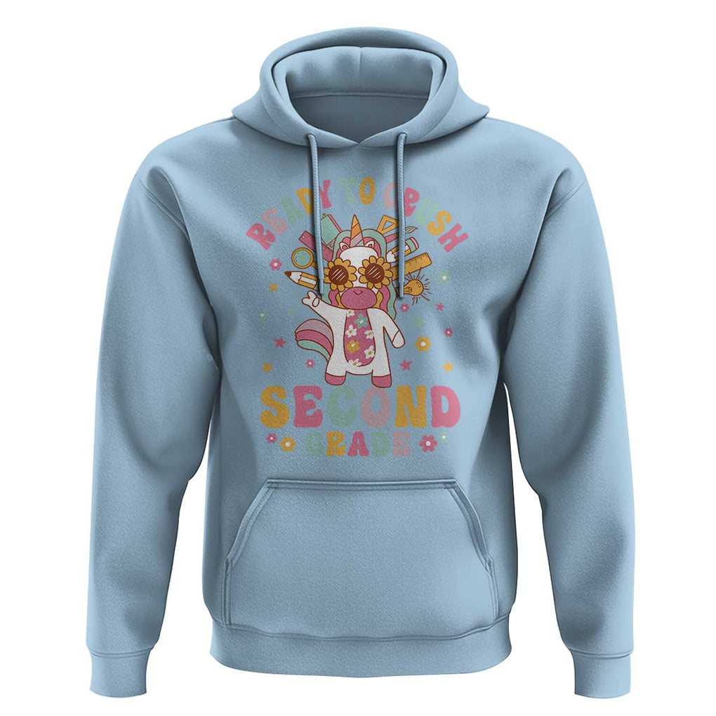 Funny Back To School Unicorn Hoodie Ready To Crush Second Grade Retro Groovy TS09 Light Blue Print Your Wear