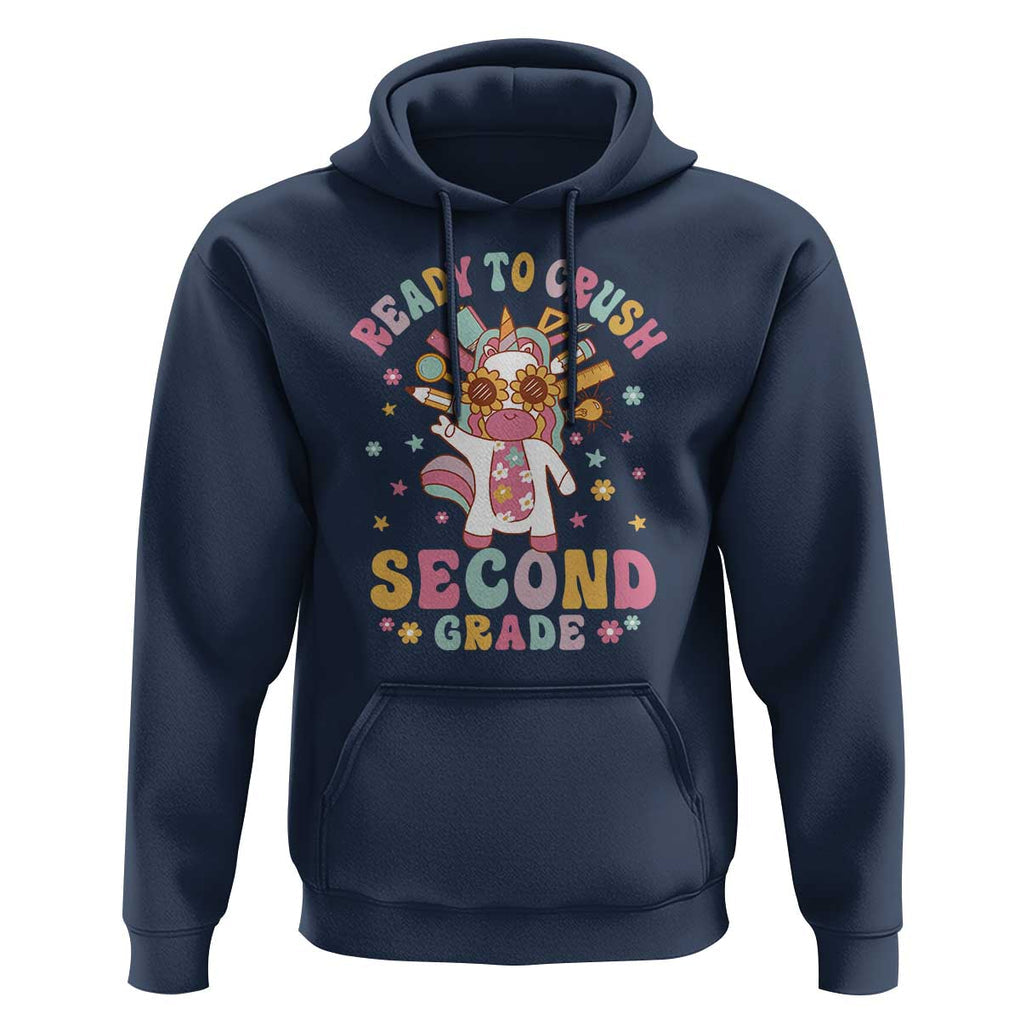 Funny Back To School Unicorn Hoodie Ready To Crush Second Grade Retro Groovy TS09 Navy Print Your Wear