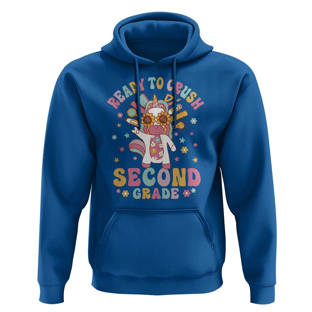 Funny Back To School Unicorn Hoodie Ready To Crush Second Grade Retro Groovy TS09 Royal Blue Print Your Wear