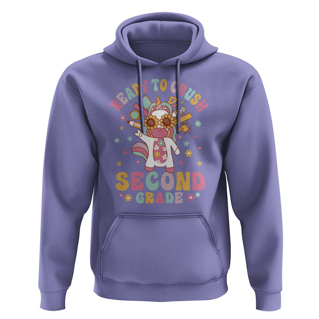 Funny Back To School Unicorn Hoodie Ready To Crush Second Grade Retro Groovy TS09 Violet Print Your Wear
