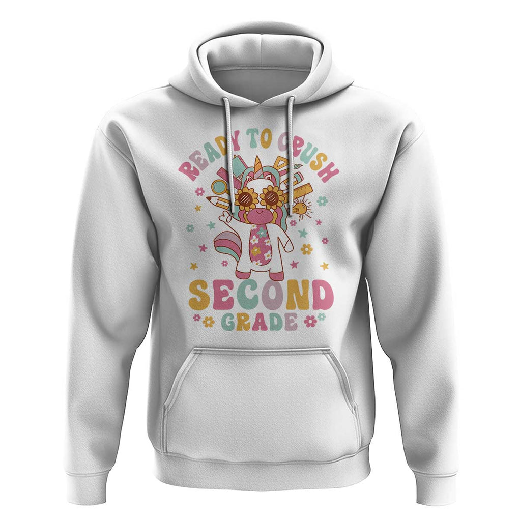 Funny Back To School Unicorn Hoodie Ready To Crush Second Grade Retro Groovy TS09 White Print Your Wear