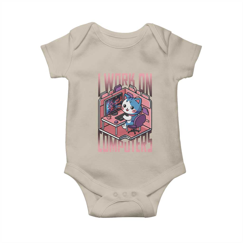 Funny Programmer Baby Onesie I Work On Computers Japan Anime Cat TS09 Sand Print Your Wear