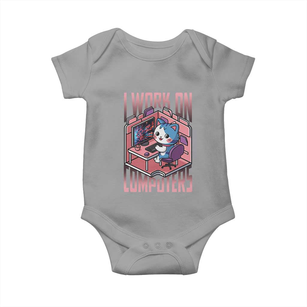 Funny Programmer Baby Onesie I Work On Computers Japan Anime Cat TS09 Sport Gray Print Your Wear