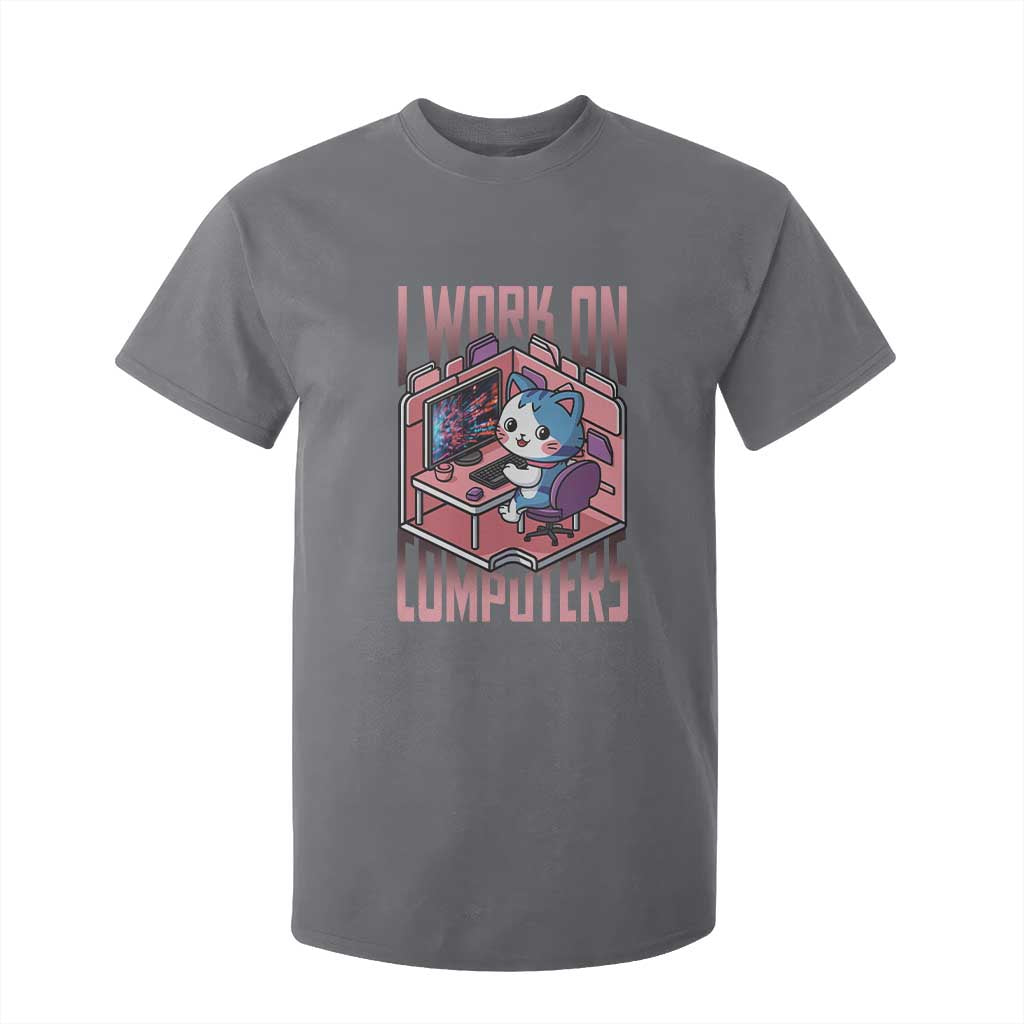 Funny Programmer T Shirt For Kid I Work On Computers Japan Anime Cat TS09 Charcoal Print Your Wear