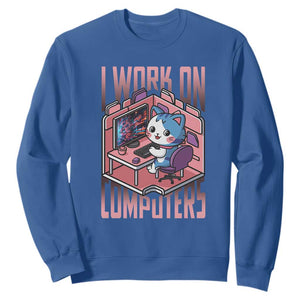 Funny Programmer Sweatshirt I Work On Computers Japan Anime Cat TS09 Royal Blue Print Your Wear