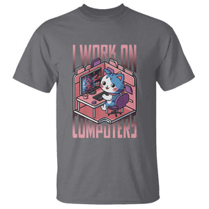 Funny Programmer T Shirt I Work On Computers Japan Anime Cat TS09 Charcoal Print Your Wear