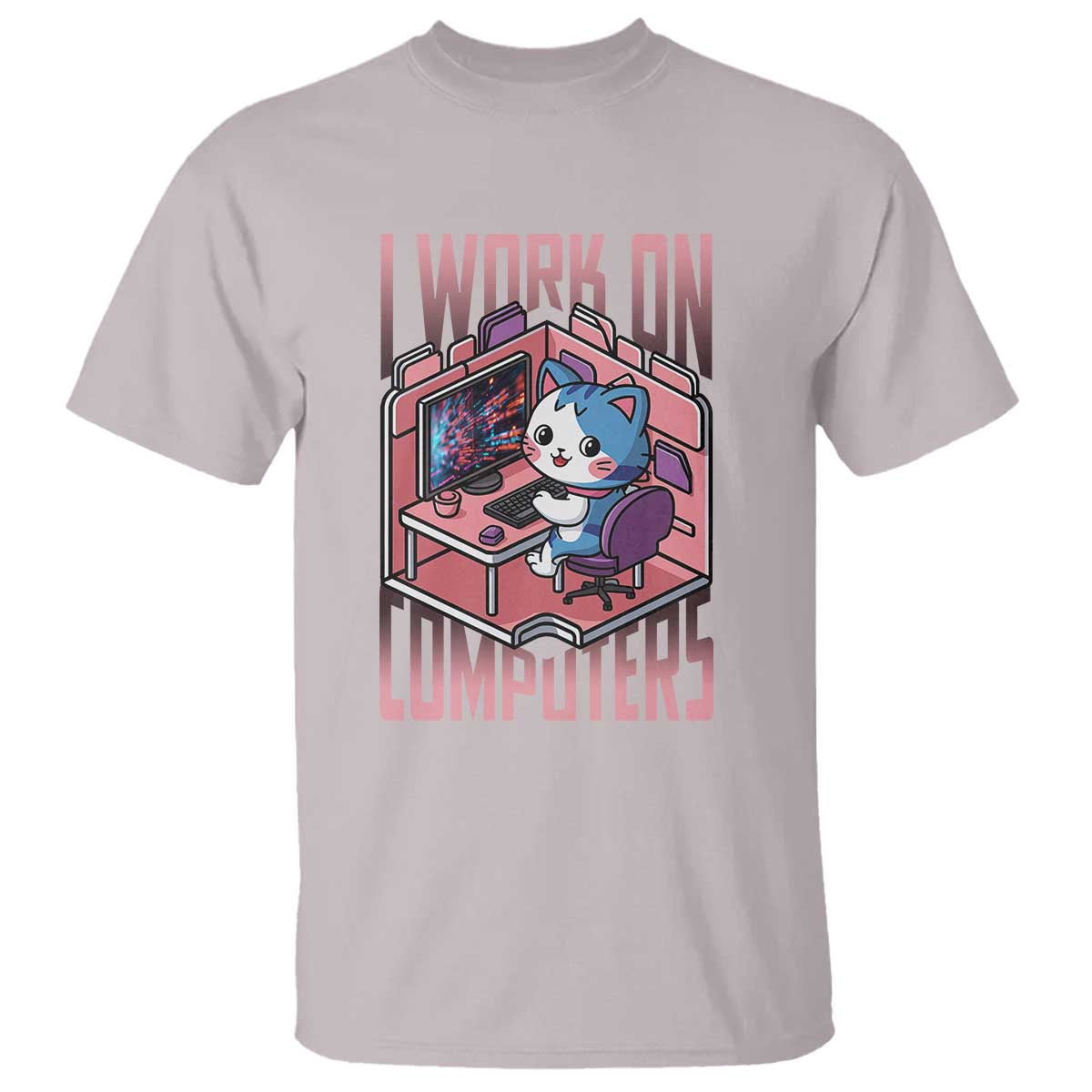Funny Programmer T Shirt I Work On Computers Japan Anime Cat TS09 Ice Gray Print Your Wear