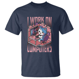 Funny Programmer T Shirt I Work On Computers Japan Anime Cat TS09 Navy Print Your Wear
