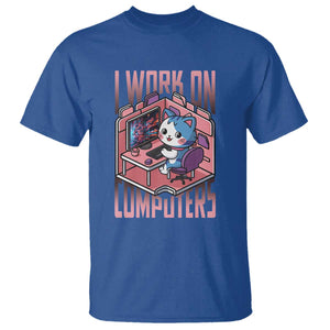 Funny Programmer T Shirt I Work On Computers Japan Anime Cat TS09 Royal Blue Print Your Wear