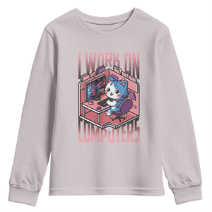 Funny Programmer Youth Sweatshirt I Work On Computers Japan Anime Cat TS09 Ice Gray Print Your Wear