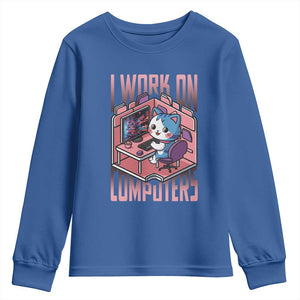 Funny Programmer Youth Sweatshirt I Work On Computers Japan Anime Cat TS09 Royal Blue Print Your Wear
