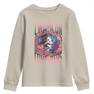 Funny Programmer Youth Sweatshirt I Work On Computers Japan Anime Cat TS09 Sand Print Your Wear