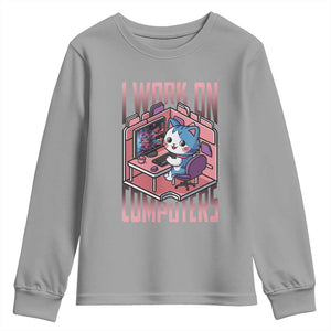 Funny Programmer Youth Sweatshirt I Work On Computers Japan Anime Cat TS09 Sport Gray Print Your Wear