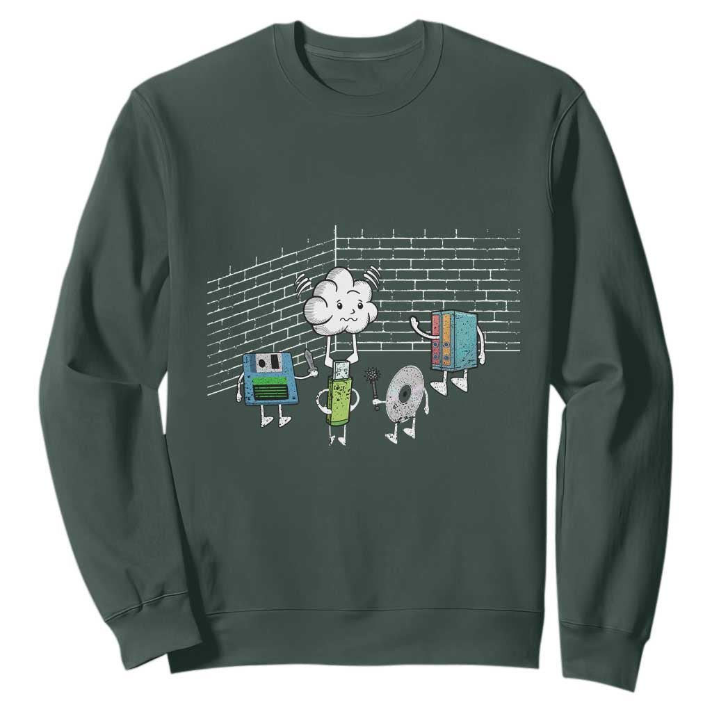 Funny Software Developers Sweatshirt Computer Storage Evolution Cloud TS09 Dark Forest Green Print Your Wear