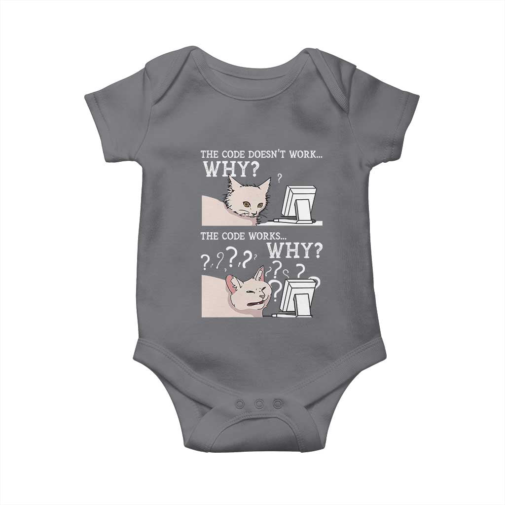 Funny Coder Baby Onesie The Code Doesn't Work Why Cat Meme TS09 Charcoal Print Your Wear