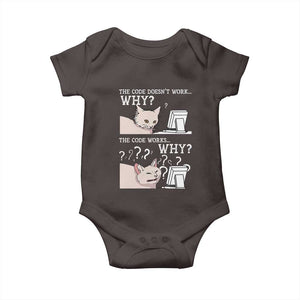 Funny Coder Baby Onesie The Code Doesn't Work Why Cat Meme TS09 Dark Chocolate Print Your Wear