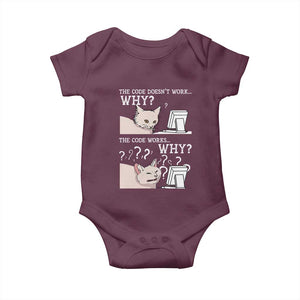 Funny Coder Baby Onesie The Code Doesn't Work Why Cat Meme TS09 Maroon Print Your Wear