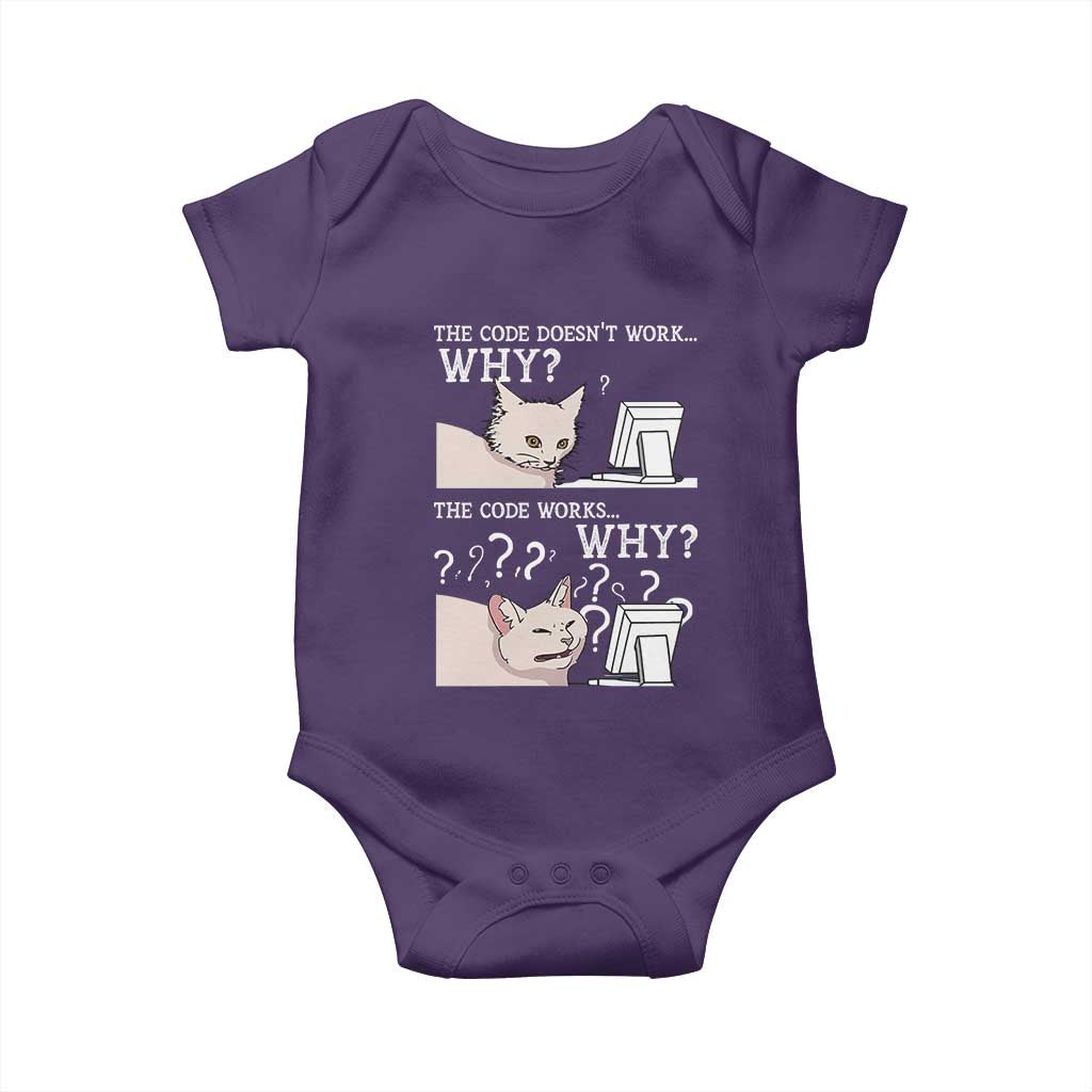 Funny Coder Baby Onesie The Code Doesn't Work Why Cat Meme TS09 Purple Print Your Wear