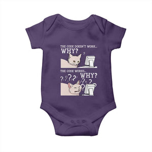 Funny Coder Baby Onesie The Code Doesn't Work Why Cat Meme TS09 Purple Print Your Wear