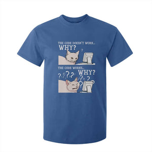 Funny Coder T Shirt For Kid The Code Doesn't Work Why Cat Meme TS09 Royal Blue Print Your Wear