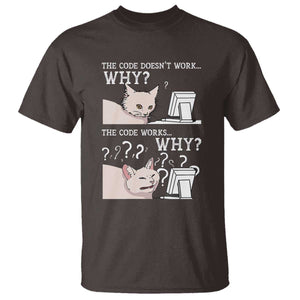 Funny Coder T Shirt The Code Doesn't Work Why Cat Meme TS09 Dark Chocolate Print Your Wear