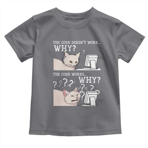 Funny Coder Toddler T Shirt The Code Doesn't Work Why Cat Meme TS09 Charcoal Print Your Wear