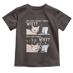 Funny Coder Toddler T Shirt The Code Doesn't Work Why Cat Meme TS09 Dark Chocolate Print Your Wear