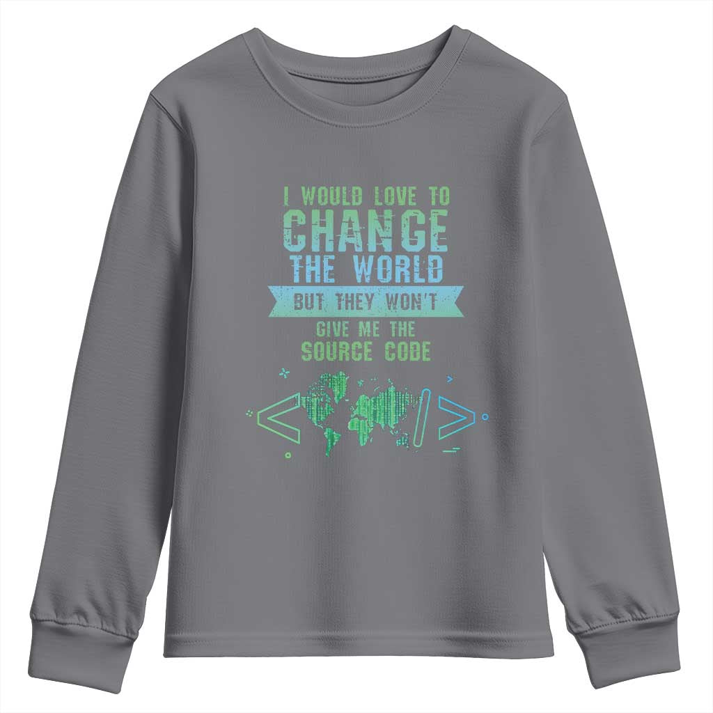 Funny Coder Youth Sweatshirt I Would Like To Change The World TS09 Charcoal Print Your Wear