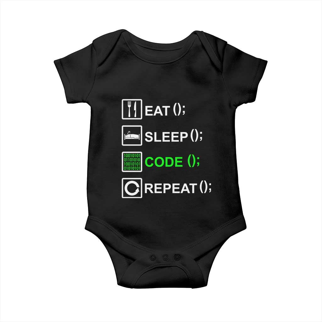 Funny Coder Baby Onesie Eat Sleep Code Repeat TS09 Black Print Your Wear