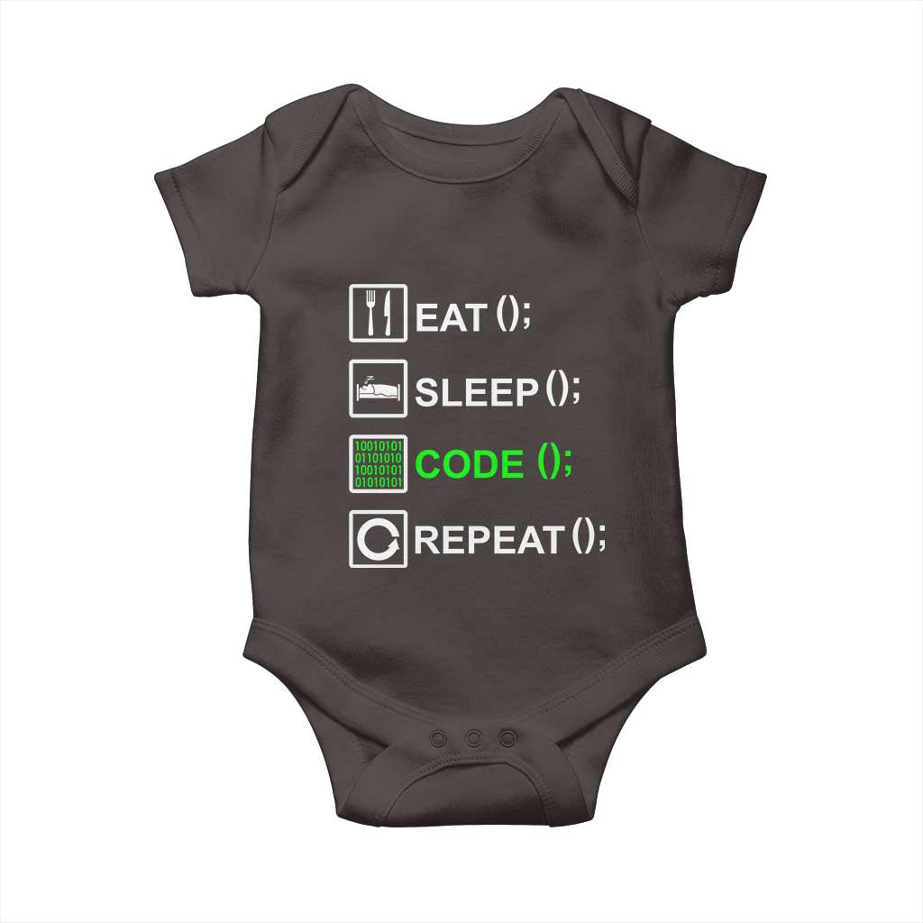 Funny Coder Baby Onesie Eat Sleep Code Repeat TS09 Dark Chocolate Print Your Wear