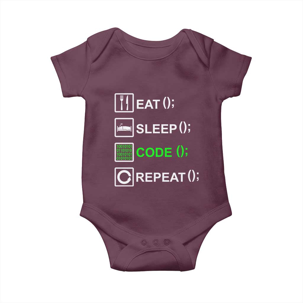 Funny Coder Baby Onesie Eat Sleep Code Repeat TS09 Maroon Print Your Wear