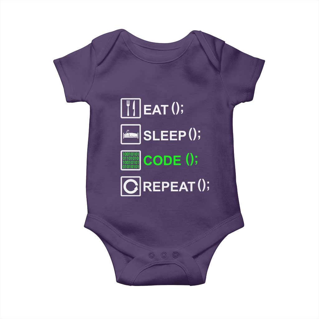 Funny Coder Baby Onesie Eat Sleep Code Repeat TS09 Purple Print Your Wear