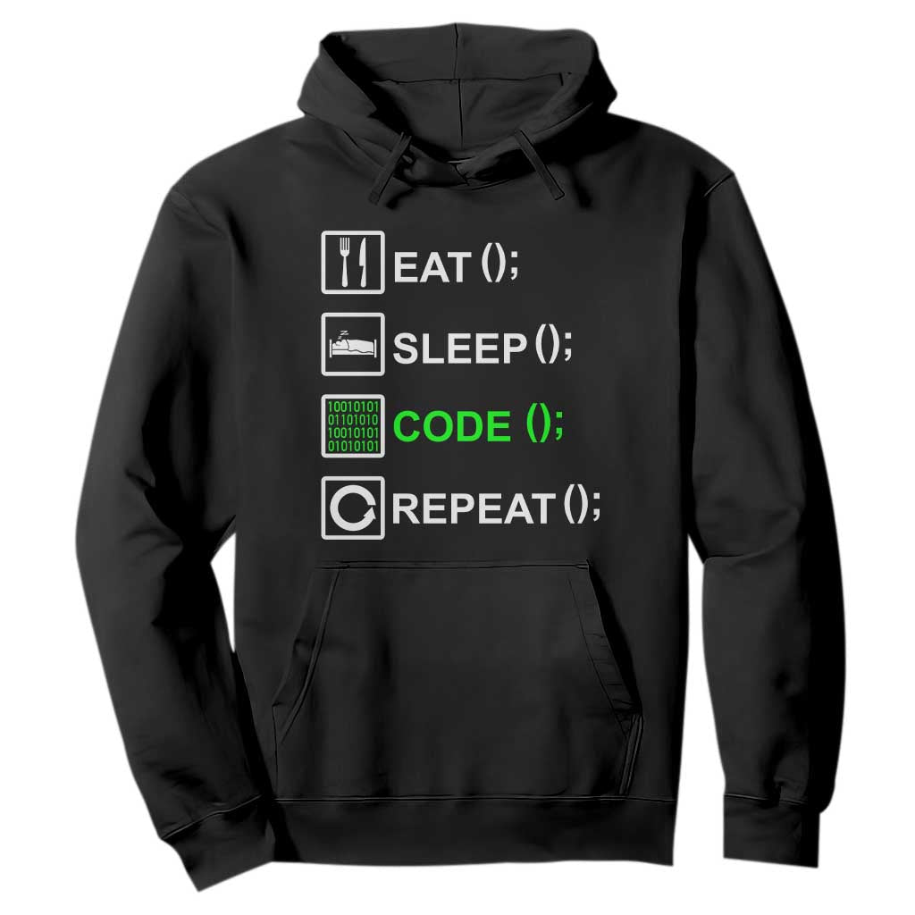 Funny Coder Hoodie Eat Sleep Code Repeat TS09 Black Print Your Wear