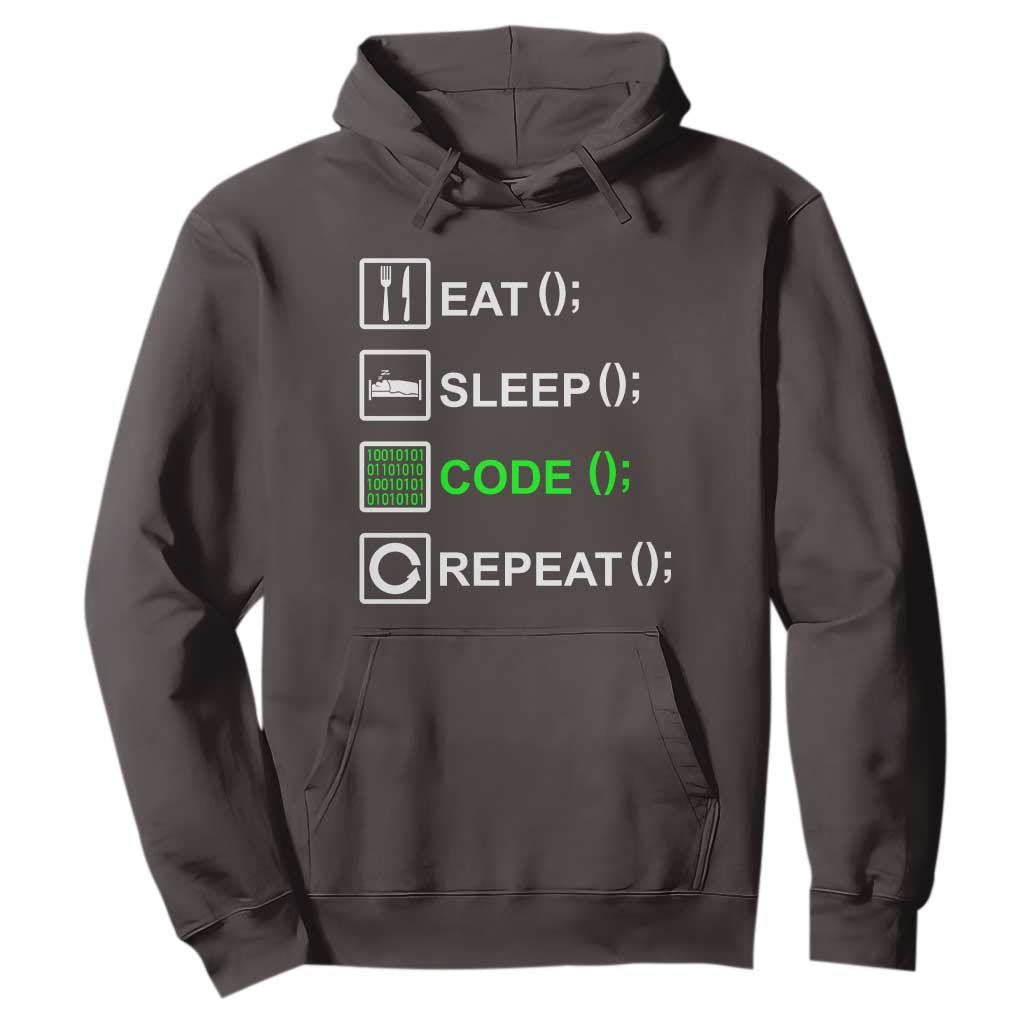 Funny Coder Hoodie Eat Sleep Code Repeat TS09 Dark Chocolate Print Your Wear