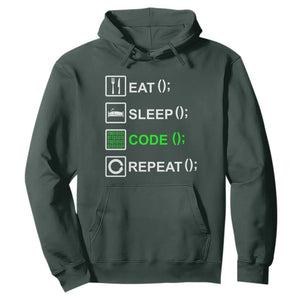Funny Coder Hoodie Eat Sleep Code Repeat TS09 Dark Forest Green Print Your Wear