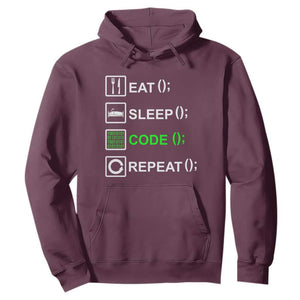 Funny Coder Hoodie Eat Sleep Code Repeat TS09 Maroon Print Your Wear