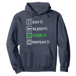 Funny Coder Hoodie Eat Sleep Code Repeat TS09 Navy Print Your Wear