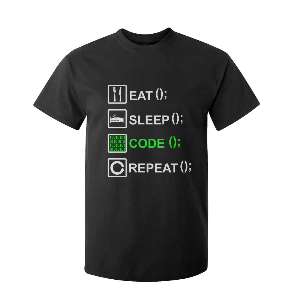 Funny Coder T Shirt For Kid Eat Sleep Code Repeat TS09 Black Print Your Wear