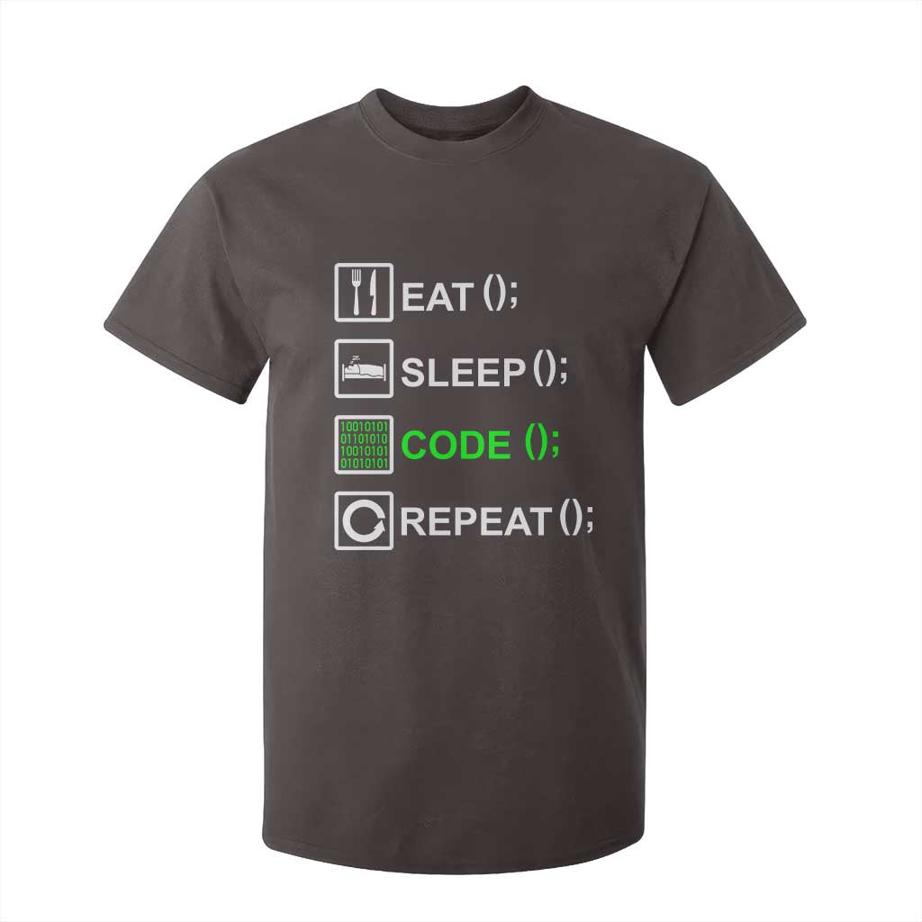Funny Coder T Shirt For Kid Eat Sleep Code Repeat TS09 Dark Chocolate Print Your Wear