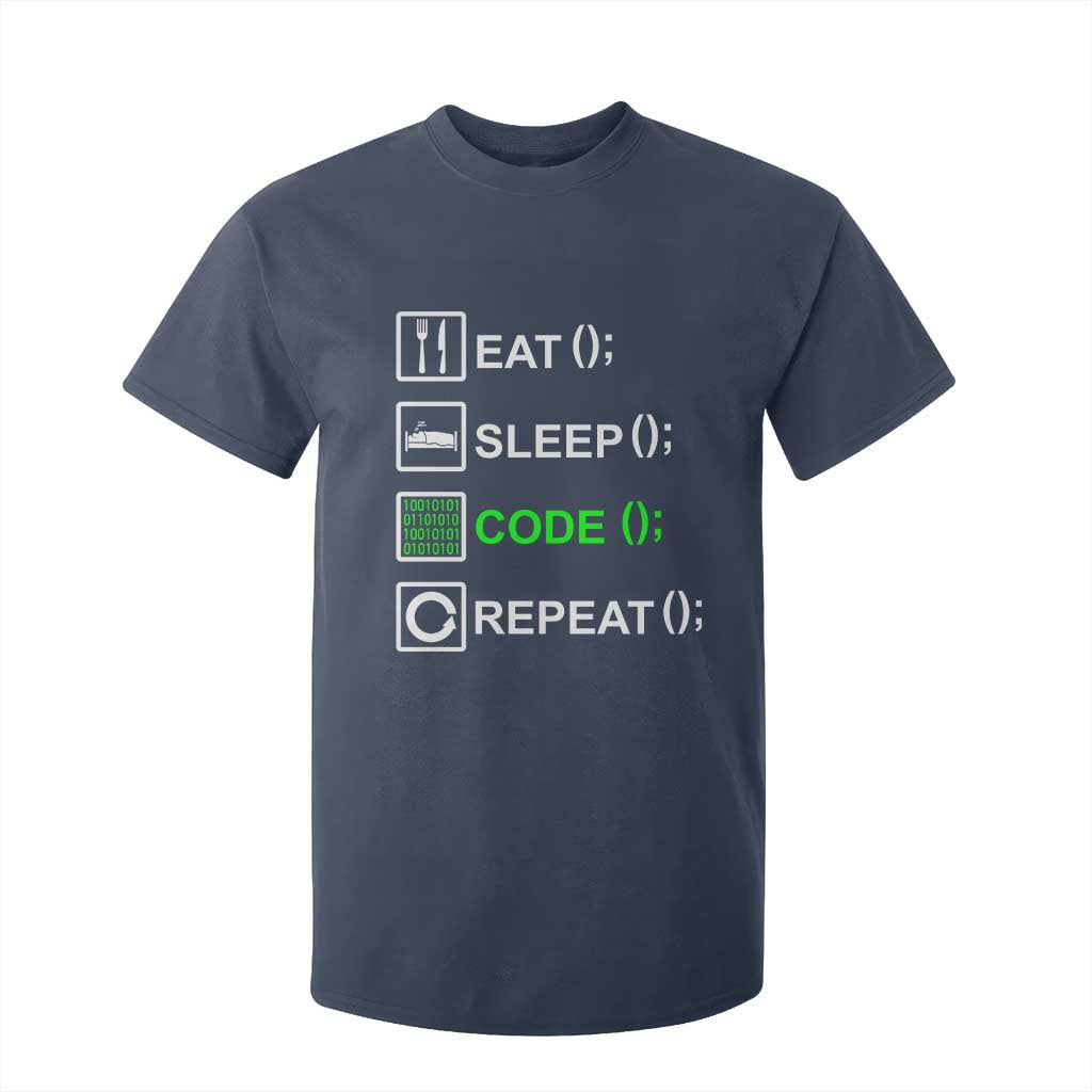 Funny Coder T Shirt For Kid Eat Sleep Code Repeat TS09 Navy Print Your Wear