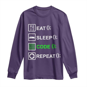 Funny Coder Long Sleeve Shirt Eat Sleep Code Repeat TS09 Purple Print Your Wear