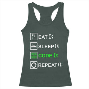 Funny Coder Racerback Tank Top Eat Sleep Code Repeat TS09 Dark Forest Green Print Your Wear