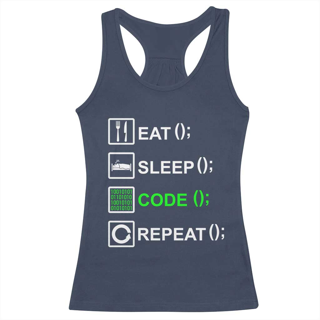Funny Coder Racerback Tank Top Eat Sleep Code Repeat TS09 Navy Print Your Wear