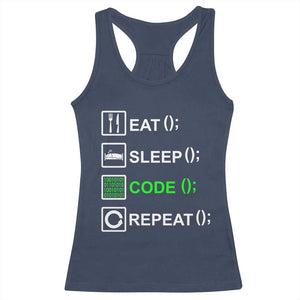 Funny Coder Racerback Tank Top Eat Sleep Code Repeat TS09 Navy Print Your Wear