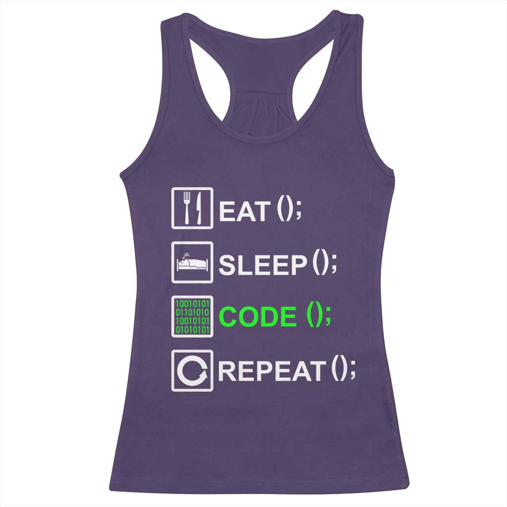 Funny Coder Racerback Tank Top Eat Sleep Code Repeat TS09 Purple Print Your Wear